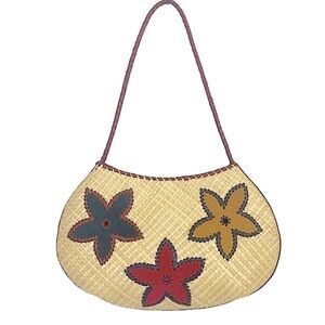 Chic Floral Woven Shoulder Bag - Red, Yellow, Brown